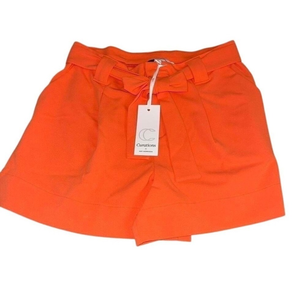 Curation(s) x Amy Morrison NWT Paperbag Waist Tie Belt Shorts XL Bright Orange